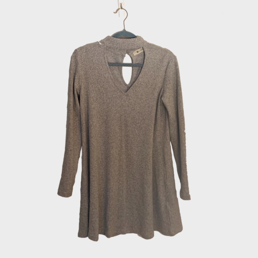 High Peep Neck Grey Dress From Charleston Boutique